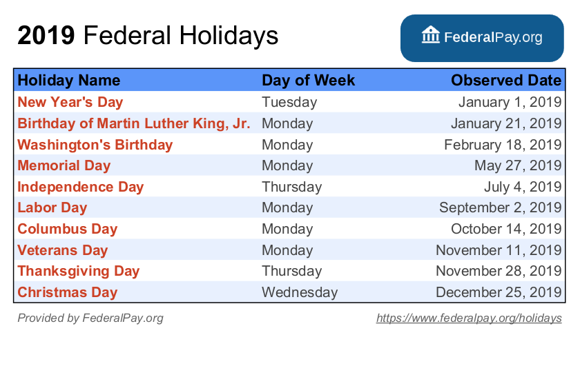 2021 legal holidays